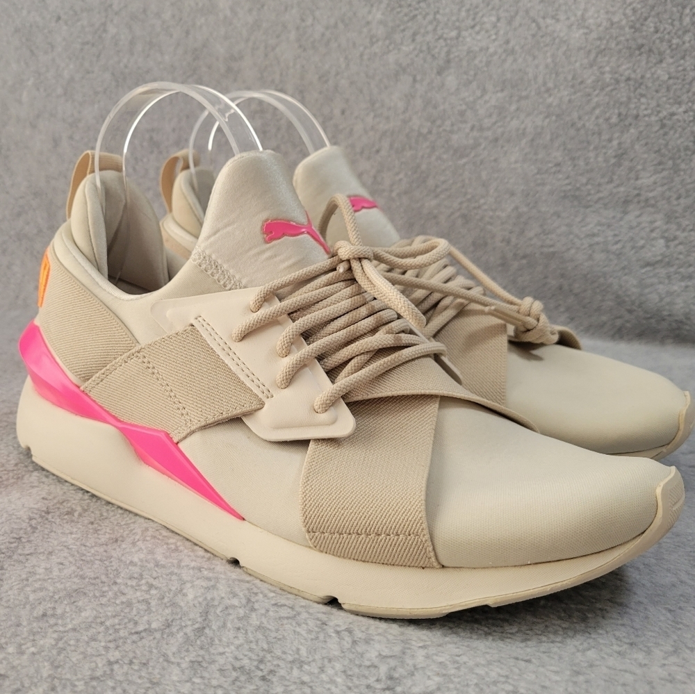 Puma Beige Sneakers with Pink Accents